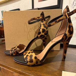 JOIE EUC Jaclyn Ankle Strap Leopard Print Hair Calf Sandals High Heels 38.5